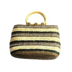 Straw Purse 100% Wheat Straw Handbag Lined CARLO D’SANTI Wood Handles 9" x 13"